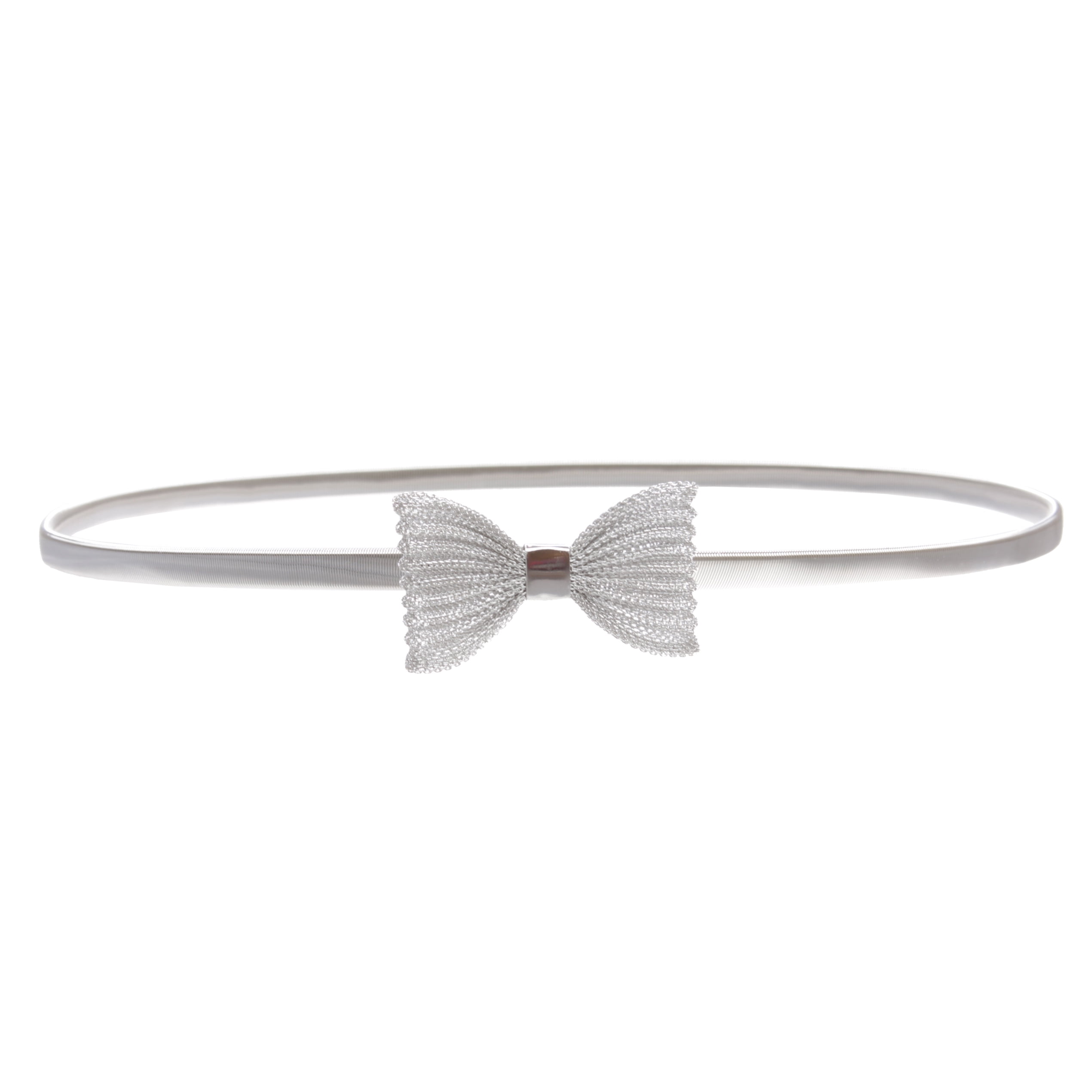 9736 Women\'s Silver Metal Skinny Elastic Belt With Bow Tie Designed Bow Baguette Belt Silver - Judith Leiber main image 4