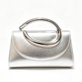 thumbnail image 1 of Women’s Silver Metallic Clutch Purse, Evening Bag with Oval Ring Handle, 1 of 10