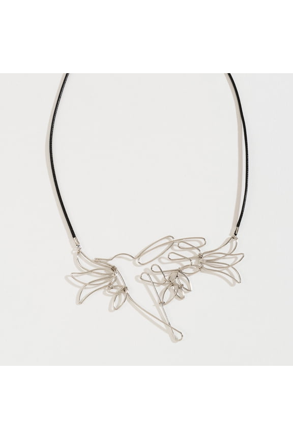 Women's Silver Open Wire Wrap Hummingbird Cord 20" Collar Necklace By Howard's