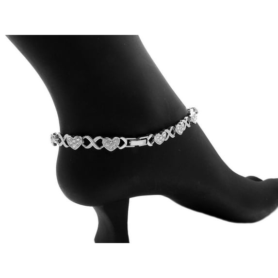 Women's Silver Plated 7mm 10" XO Chain Cubic Zirconia Iced Fashion Bling Bracelet Anklet