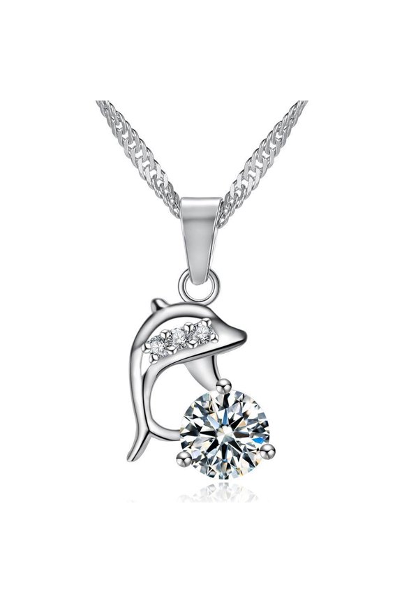 Women's Silver Plated Dolphin Pendant With 18 Inch Chain