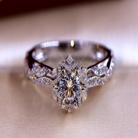 Women's Silver-Plated Micro-Inlaid Hollow Flower Starry Artificial Diamond Ring