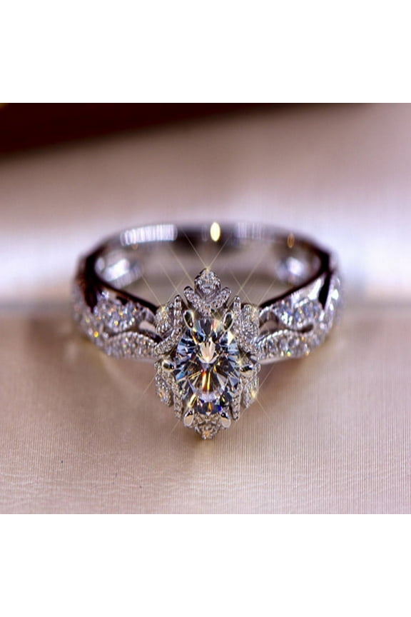 Women's Silver-Plated Micro-Inlaid Hollow Flower Starry Artificial Diamond Ring