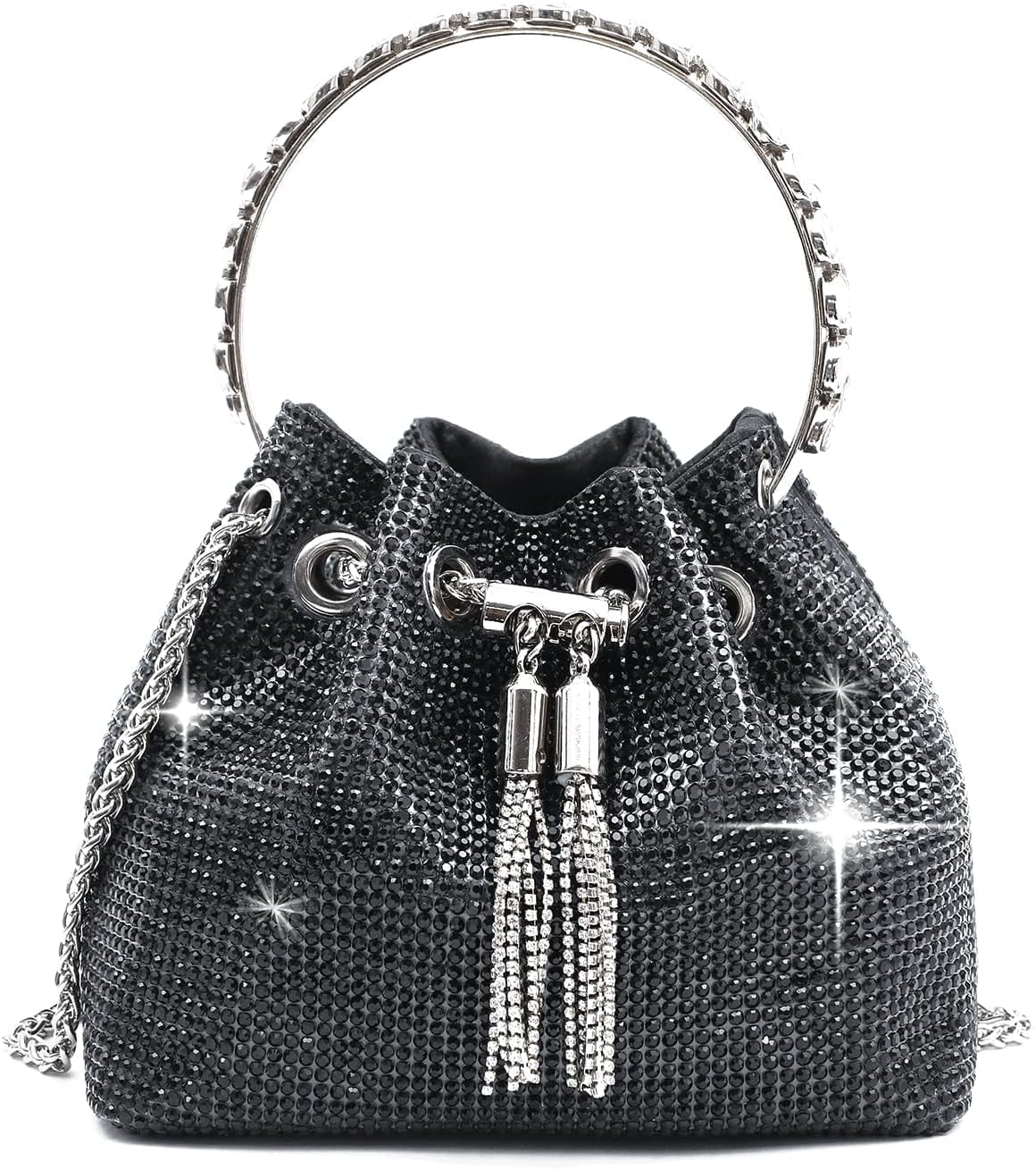Women s Silver Rhinestone Purse Luxury Diamond Shining Clutch Chain Crossbody Bucket Bling Bling Evening Bag Walmart