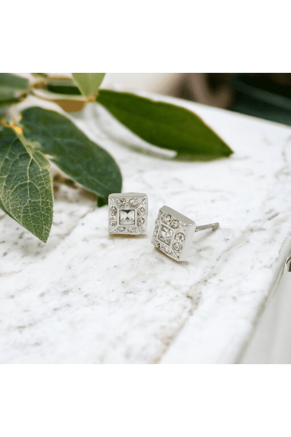 Women's Silver Square Crystal Stone Ear Sense Earrings by Howard's