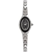 Womens Silver-Tone Oval Case Black Dial Czech Crystal Accented Fashion Bracelet Watch