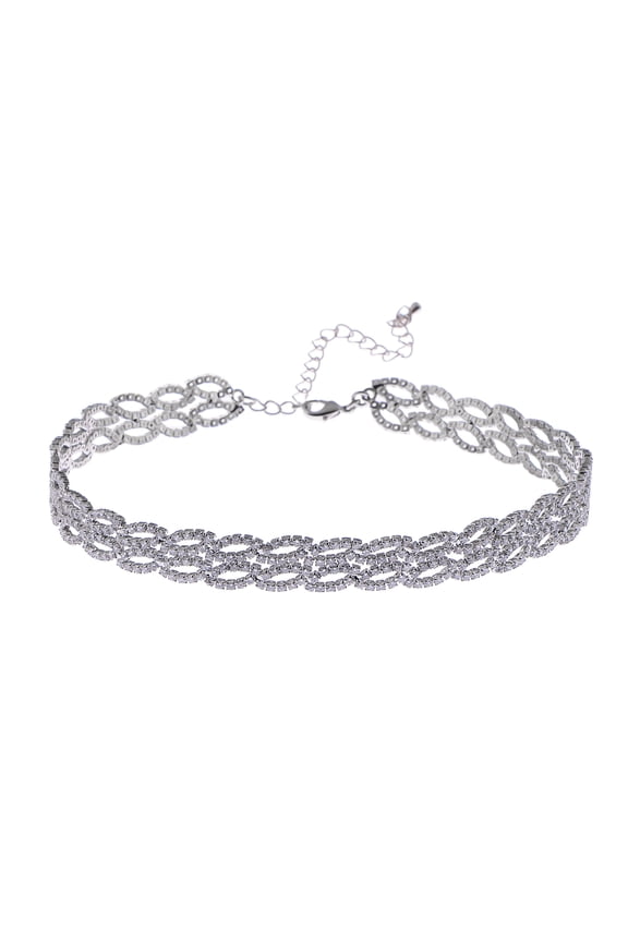 Women's Silver Toned Clear Rhinestone Crystal Link Chain Choker Necklace Bridal Gift