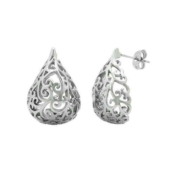 Women’s Silver-tone Stainless Steel Tear Drop Cut-Out Fashion Earrings