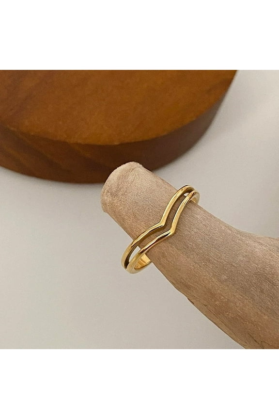 Women's Simple And Stylish Personality Titanium Steel Double-layer V-shaped Ring
