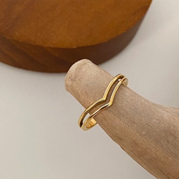 Womens Titanium Steel Double Layer Ring Geometric Design V Shaped Jewelry For Everyday Wear Fashion Essentials