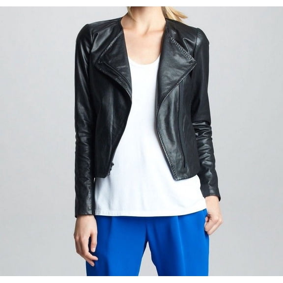 Women's Simple Black Leather Jacket ST0313