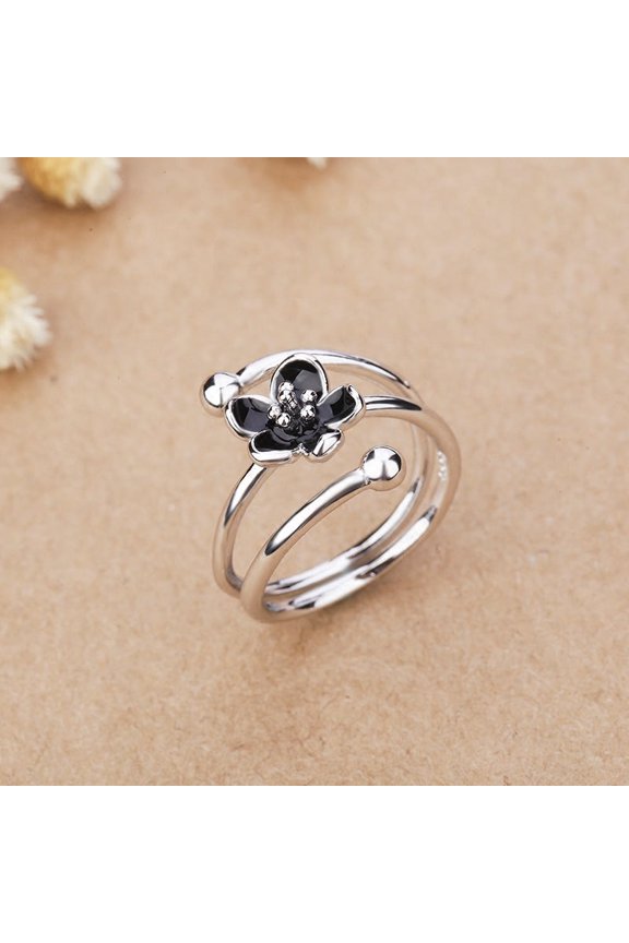 Women's Simple Black Oil Drop Flower Ring
