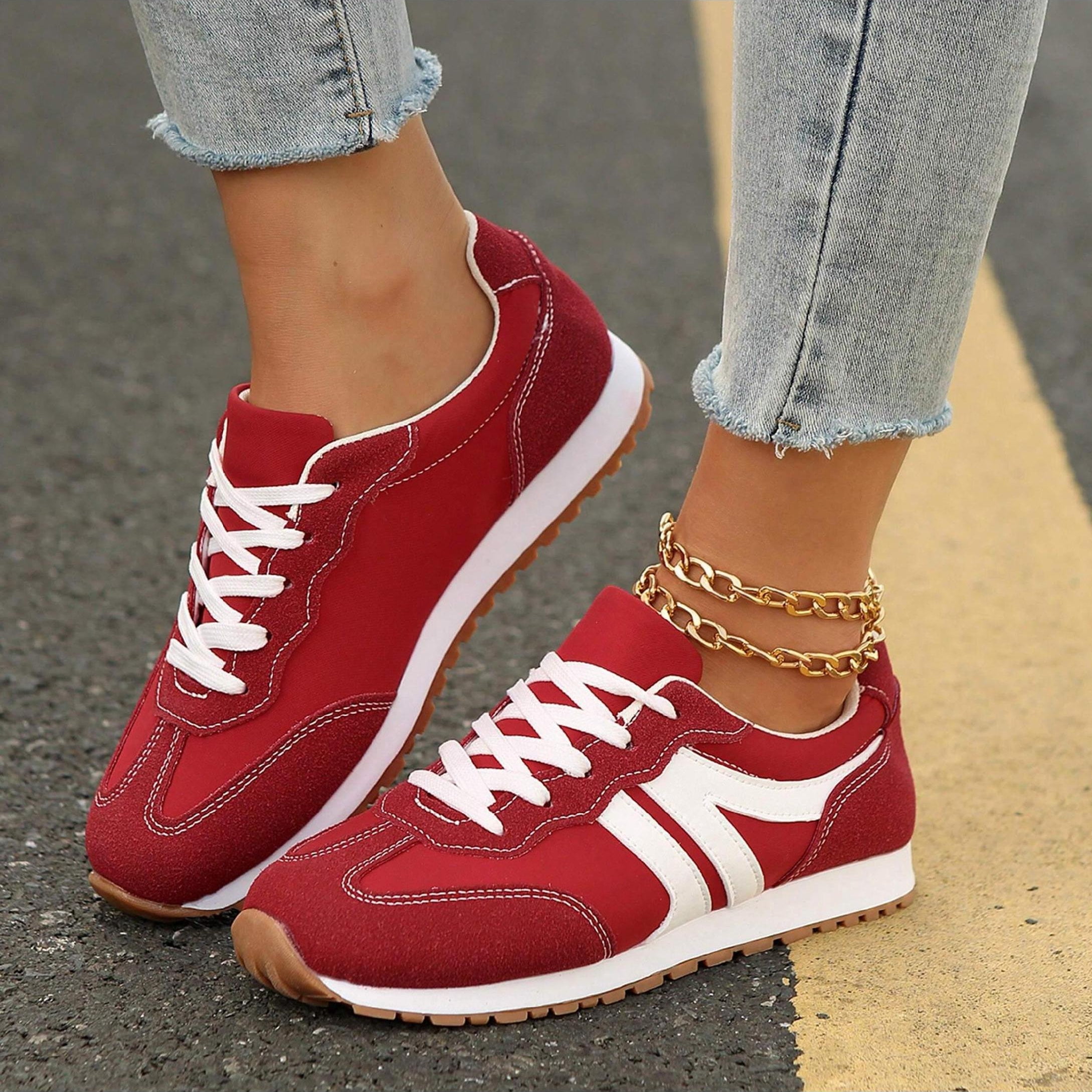 Women’s Simple Casual Lace Up Outdoor Comfortable Low Top Sport Shoes ...