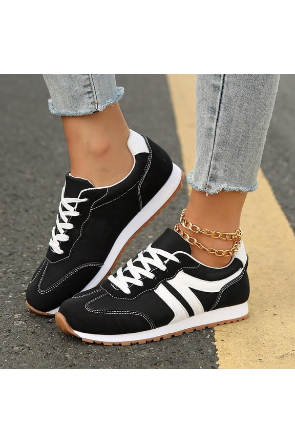 Women's Simple Casual Lace-Up Sneakers for Outdoor Use, Comfortable Low-Top Design with Breathable Mesh Fabric and Durable Rubber Sole - Yearly Update 2026