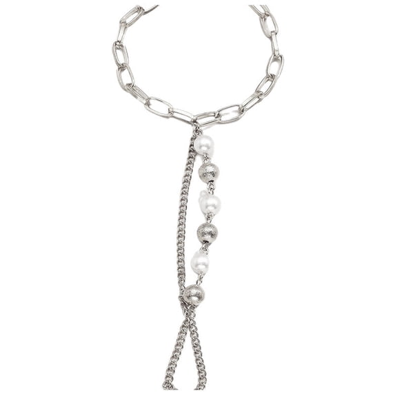 Womens Pearl Bracelet Elegant Alloy Bangle with Extension Chain European Geometric Design Fashion Jewelry for Women and