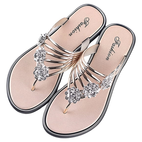 Women's Rhinestone Flower Flip Flops, Non-Slip Summer Sandals