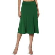 Women's Simple Foldover Stretch A-Line Flared Knee Length Skirt Comfy Stylish