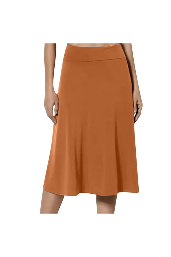 Women's Simple Foldover Stretch A-Line Flared Knee Length Skirt Comfy Stylish