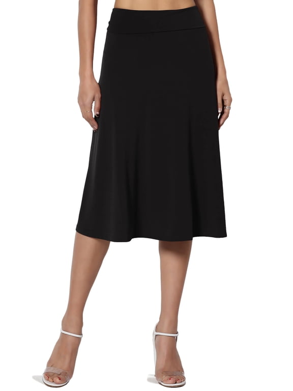 Women's Simple Foldover Stretch A-Line Flared Knee Length Skirt Comfy Stylish