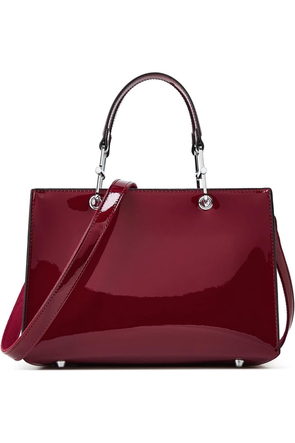Women's Simple Handbag Purse PU Patent Leather Glossy Satchel Crossbody Stylish Solid Color Top Handle Shoulder Bag