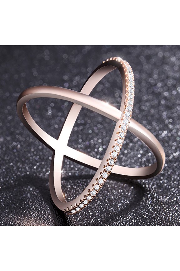 Women's Simple Letter X-Shaped Micro-Inlaid Zircon Ring