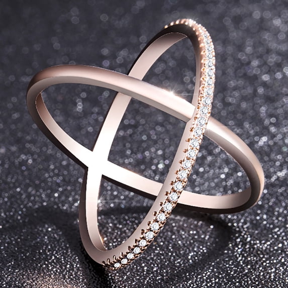 Women's Simple Letter X-Shaped Micro-Inlaid Zircon Ring