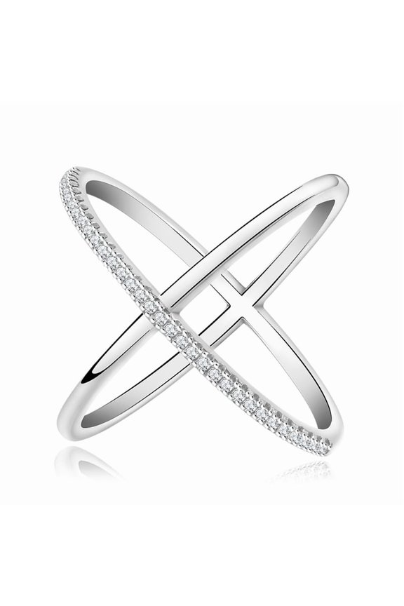 Women's Simple Letter X-Shaped Micro-Inlaid Zircon Ring