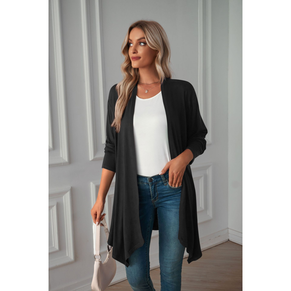 Women's Simple, Loose And Slimming Mid To Long Solid Color Cardigan Jacket