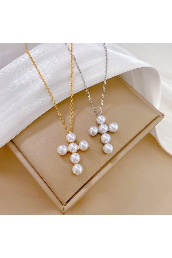 Women's Simple Pearl Cross Simple Necklace