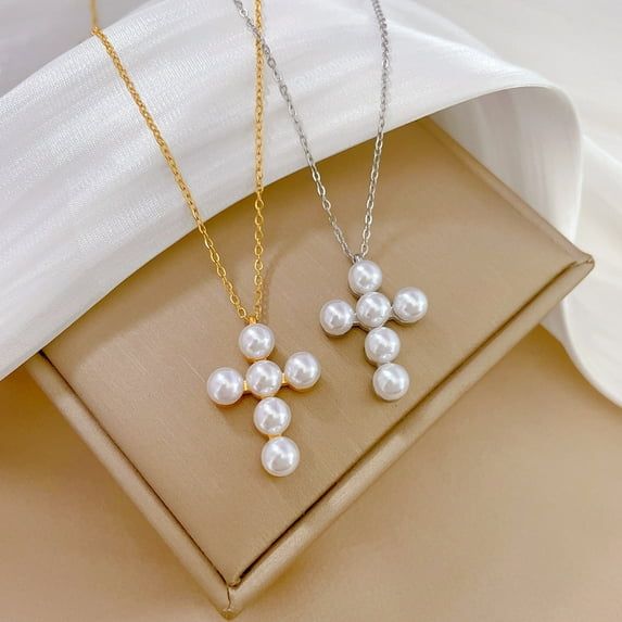 Women's Simple Pearl Cross Simple Necklace