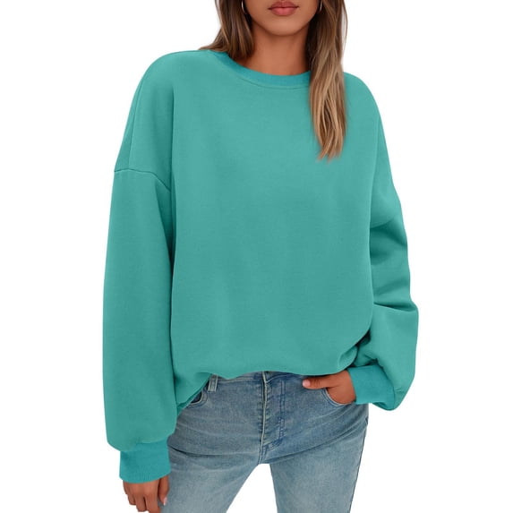 Women's Simple Solid Color Crewneck Pullover Sweatshirt Loose Long Sleeve Tops Casual Comfortable Fall Winter Clothes