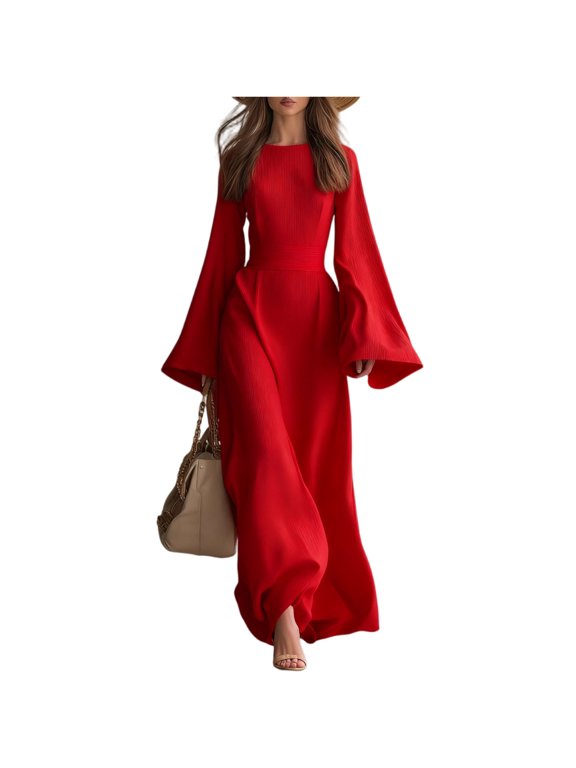 Women's Simple Solid Color Dress, Minimalist Casual Dress for Daily Wear, Easy to Layer, Lightweight and Comfortable for All Day,Wine S