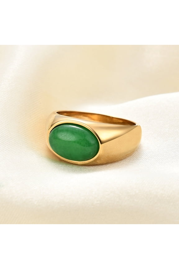 Women's Simple Stainless Steel Mosaic Oval Natural Stone Ring