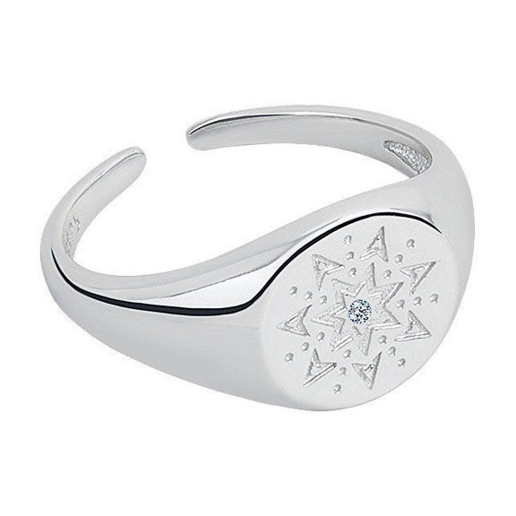 Women's Simple Sun Compass Ring: Electroplated Copper, European and American Style, Frosty Wind Diamond Design
