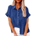 thumbnail image 1 of Women's Simple and fashion shirt Casual Classic Shirts Cotton Linen Short Sleeve Lapel Button Down Shirt temperament Tops, 1 of 2