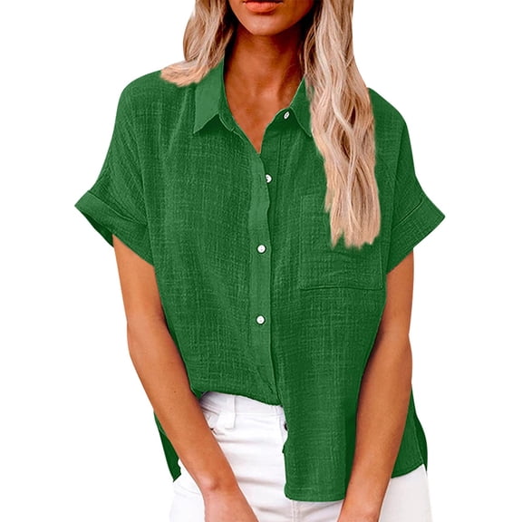Women's Simple and fashion shirt Casual Classic Shirts Cotton Linen Short Sleeve Lapel Button Down Shirt temperament Tops