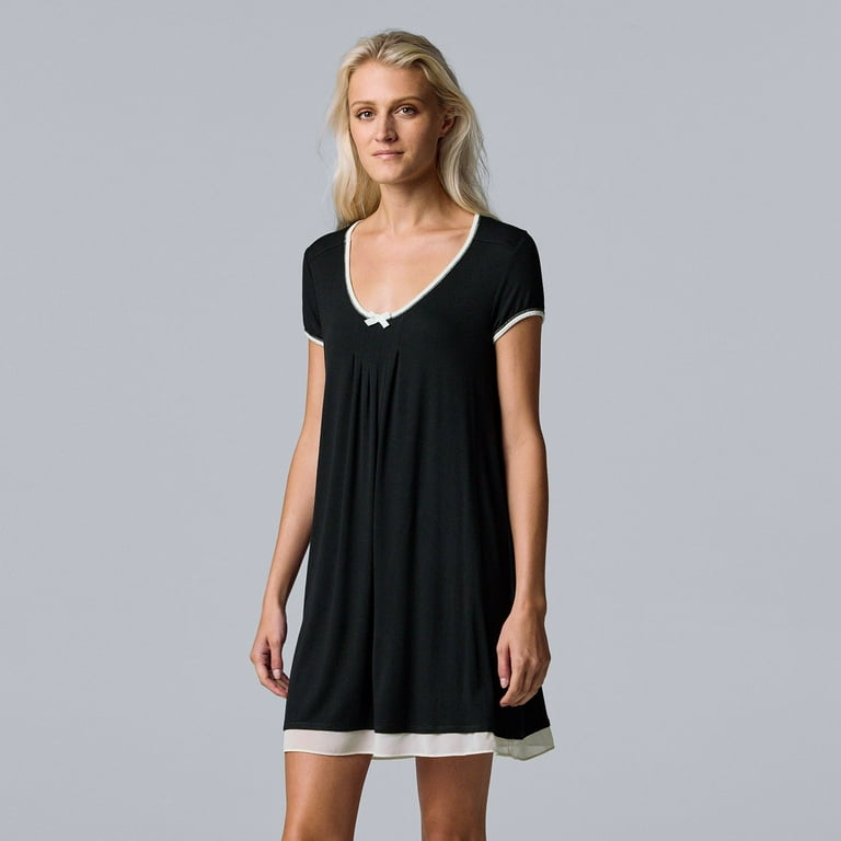 Women s Simply Vera Vera Wang Basic Luxury Sleepshirt Color Black Size LARGE Walmart