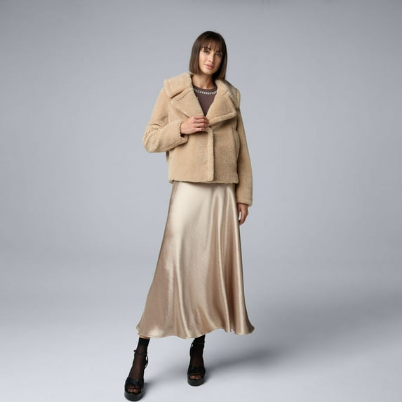 Women's Simply Vera Vera Wang Cropped Sherpa Jacket Color: Mocha Freeze Size: LARGE
