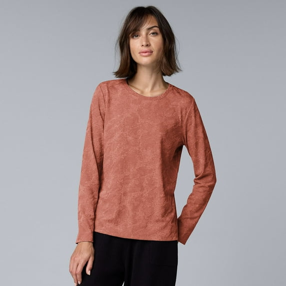 Women's Simply Vera Vera Wang Long Sleeve Crew Neck Tee Color: Dark Brick Heather Size: SMALL