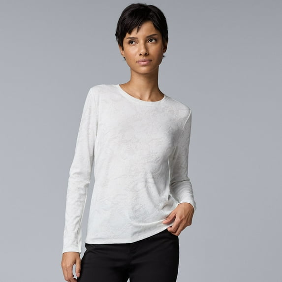 Women's Simply Vera Vera Wang Long Sleeve Crew Neck Tee Color: Light Pearl Heather Size: LARGE