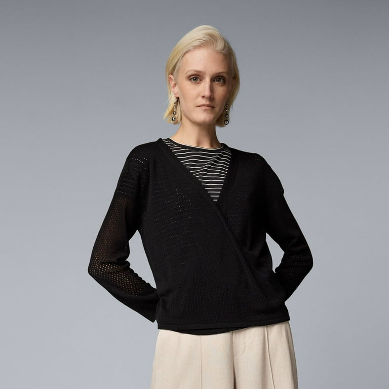 Women s Simply Vera Vera Wang Mesh Stitch Four Way Cardigan Color Black Size SMALL