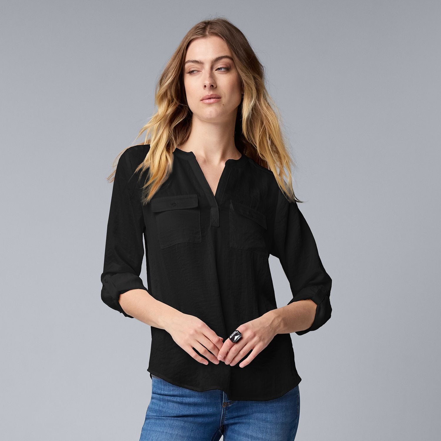 Women's Simply Vera Vera Wang Popover Blouse Color: Black Size