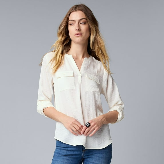 Women's Simply Vera Vera Wang Popover Blouse Color: Whisper White Size: MEDIUM