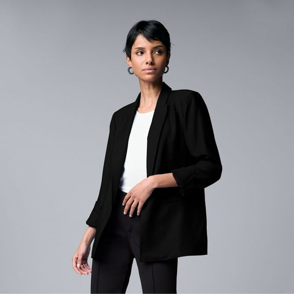 Women's Simply Vera Vera Wang Roll-Tab Relaxed Blazer Color: Black Size: X LARGE