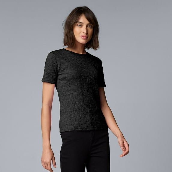 Women's Simply Vera Vera Wang Textured Tee Color: Black Size: LARGE
