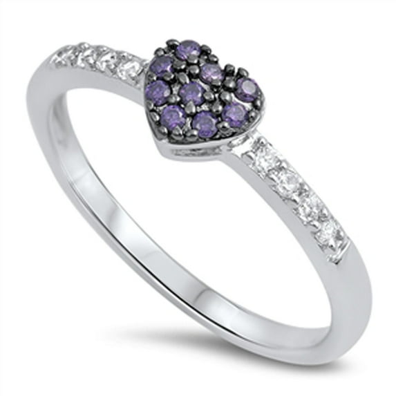 Women's Simulated Amethyst Heart Promise Ring .925 Sterling Silver Band Purple CZ Female Size 5