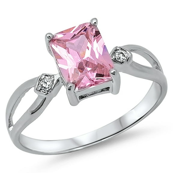 Women's Simulated Emerald Cut Pink CZ Ring .925 Sterling Silver Band Jewelry Female Size 5