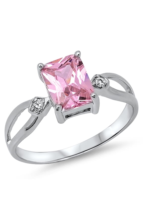 Women's Simulated Emerald Cut Pink CZ Ring .925 Sterling Silver Band Jewelry Female Size 5