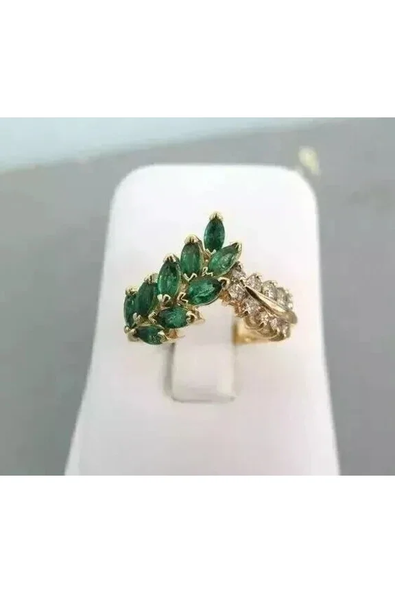 Women's Simulated Green Emerald 2Ct Marquise Cut Wedding Ring 14K Yellow Gold Plated