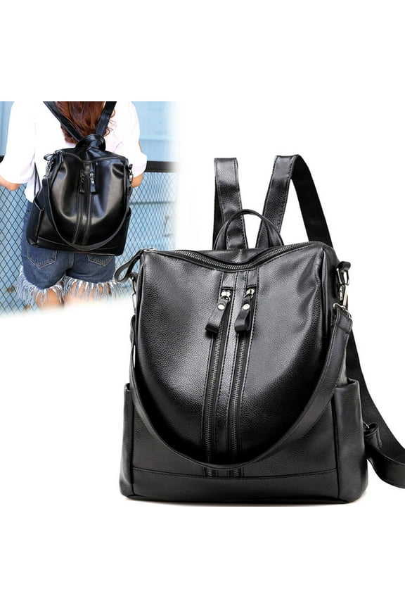 Women's Simulated Leather Backpack | Water-Resistant | Detachable Adjustable Shoulder Straps | Spacious Organizer | Lightweight 13.4x10.2x5.5in | Casual Travel Daily Use | Black